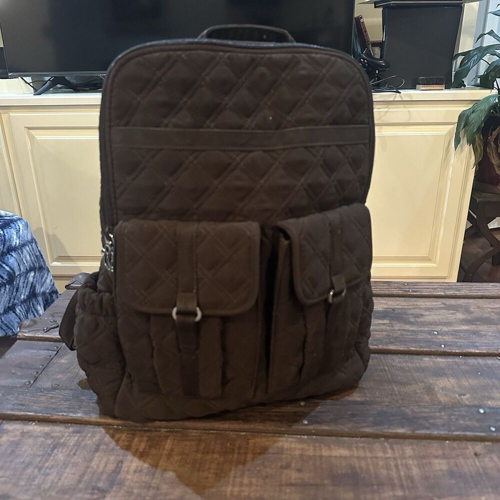 Vera Bradley Campus Backpack Dark Brown Quilted Bag 15x12x5.5